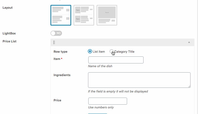 WP Restaurant Price List - Category Title